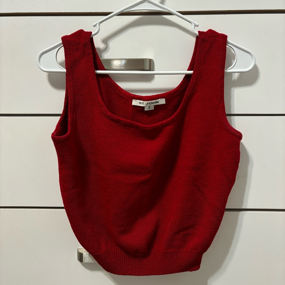St. John Red Ribbed Knit Tank Top